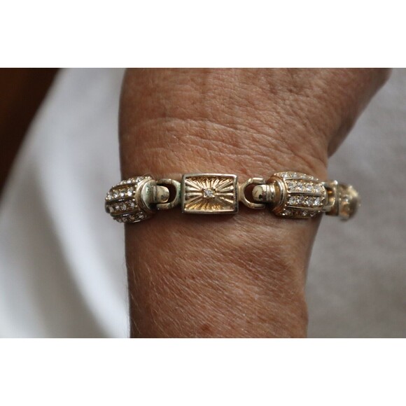 LInks Many Rhinestones Bracelet Gold Toned Fashion Jewelry 8” - Picture 2 of 14
